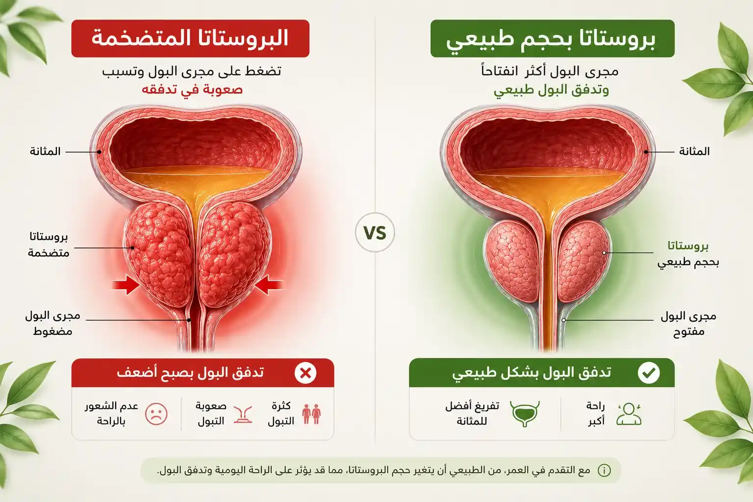 مقارنة بين البروستاتا الطبيعية والمتضخمة